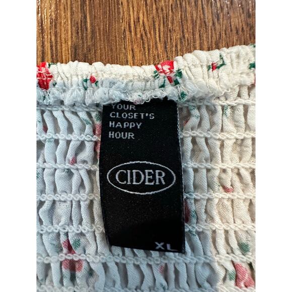 Cider Women's Floral Bubble Sleeve Knot Front Cropped Blouse White Size XL - Picture 7 of 9